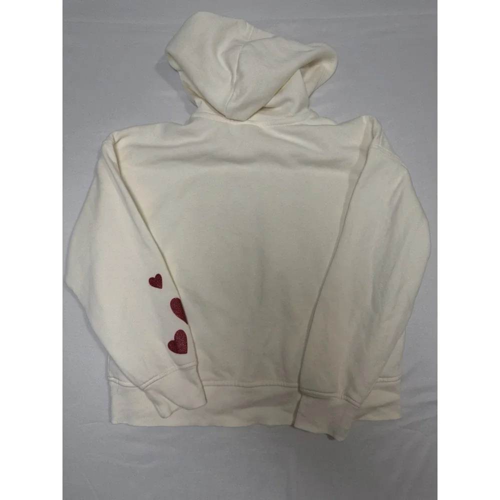 Old Navy Girls Dream Boldly Hoodie Large 10-12 Cream Red Hearts NWOT